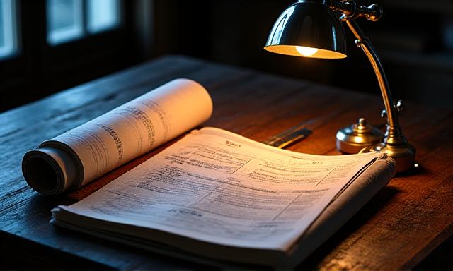 Un bureau d'artisan avec des documents légaux et des outils de mesure